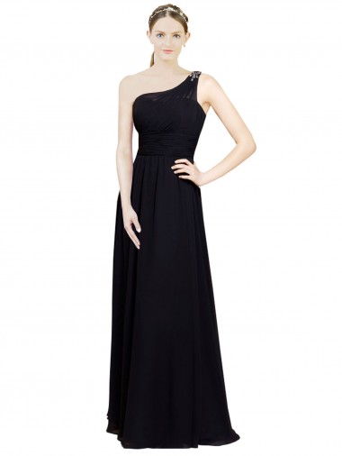 Schwarz A-Linien Eine-Schulter Chiffon Lange Brautjungfernkleider Verkauf