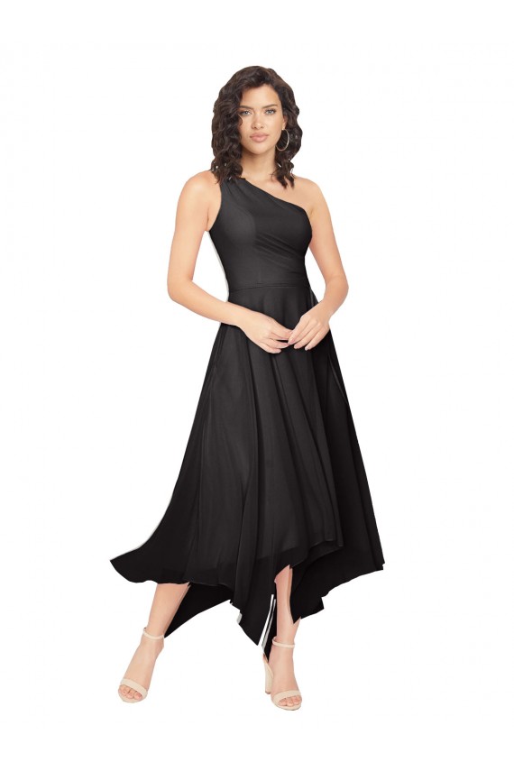 Schwarz A-Linien Eine-Schulter Trägerlos Midi Chiffon Kurze Brautjungfernkleider / Cocktailkleider / Heimkehr Kleider Kaufen