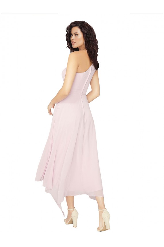 Schwarz A-Linien Eine-Schulter Trägerlos Midi Chiffon Kurze Brautjungfernkleider / Cocktailkleider / Heimkehr Kleider Kaufen