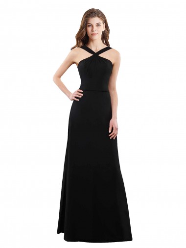 Schwarz A-Linien Neckholder Chiffon Lange Brautjungfernkleider Verkauf
