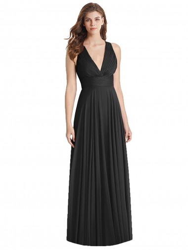 Schwarz A-Linien V-Ausschnitt Chiffon Lange Brautjungfernkleider Verkauf