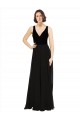 Schwarz A-Linien V-Ausschnitt Chiffon Samt Lange Brautjungfernkleider / Abiballkleider Kaufen