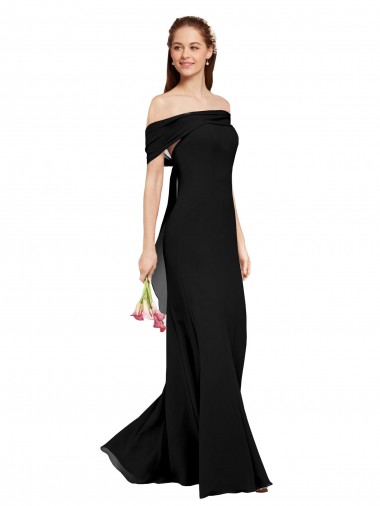 Schwarz Meerjungfrau Off-Schulter Chiffon Lange Brautjungfernkleider / Abiballkleider Verkauf