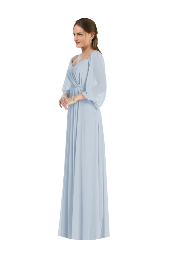 Seeglas A-Linien Off-Schulter Chiffon Lange Formale Brautjungfernkleider / Abendkleider Verkauf
