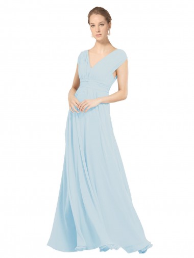Seeglas A-Linien V-Ausschnitt Chiffon Lange Brautjungfernkleider Verkauf