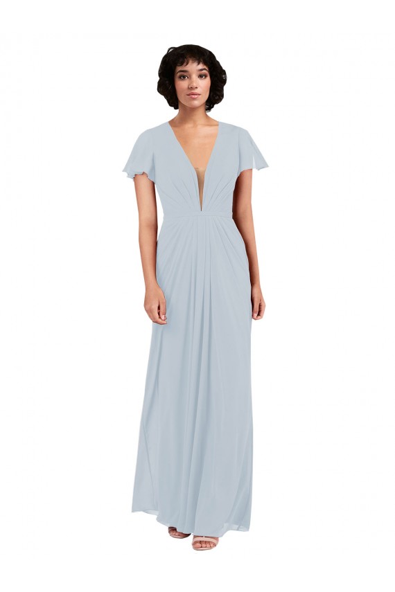 Seeglas A-Linien V-Ausschnitt Chiffon Lange Brautjungfernkleider Kaufen