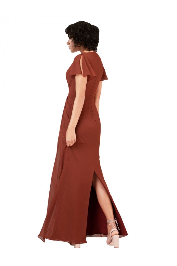 Seeglas A-Linien V-Ausschnitt Chiffon Lange Brautjungfernkleider Kaufen