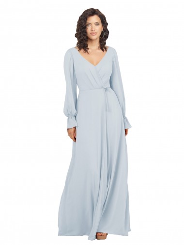 Seeglas A-Linien V-Ausschnitt Chiffon Lange Brautjungfernkleider Verkauf