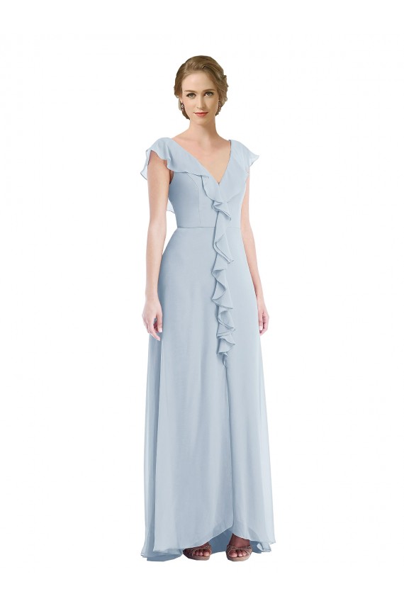 Seeglas A-Linien V-Ausschnitt Chiffon Lange Brautjungfernkleider Kaufen
