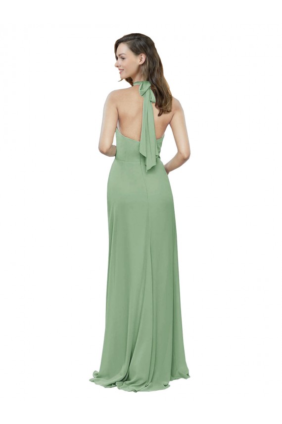 Seegras A-Linien Neckholder Stehkragen Ausschnitt Chiffon Lange Brautjungfernkleider Kaufen