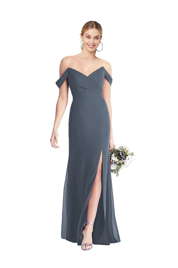Silberner Stein Trompete Off-Schulter Chiffon Lange Brautjungfernkleider Kaufen