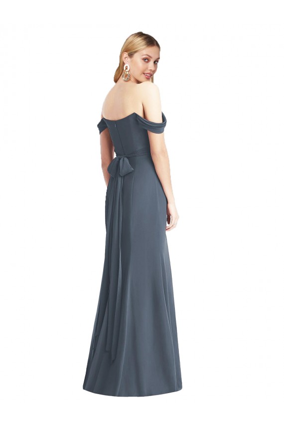 Silberner Stein Trompete Off-Schulter Chiffon Lange Brautjungfernkleider Kaufen