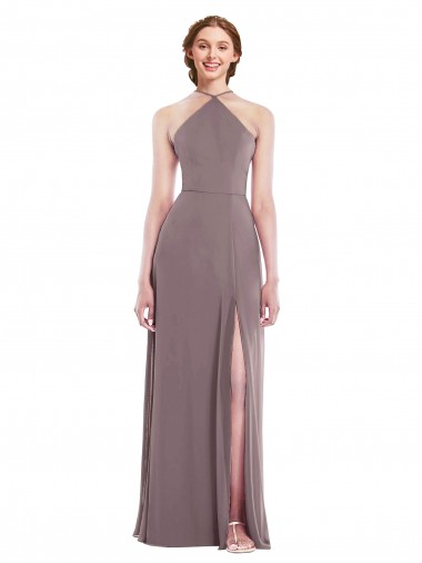 Staubige Rose A-Linien Neckholder Chiffon Lange Formale Brautjungfernkleider / Abendkleider Verkauf