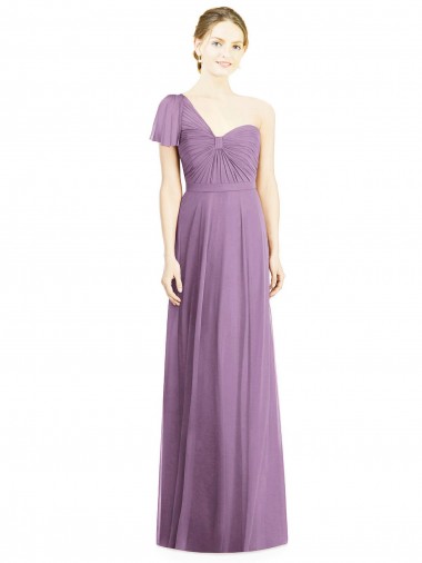 Staubiger Lavendel A-Linien Eine-Schulter Chiffon Lange Brautjungfernkleider Verkauf