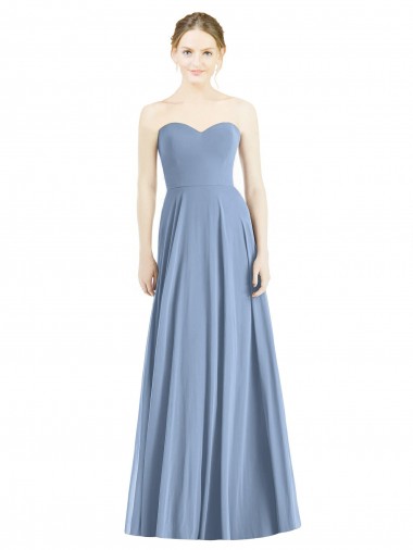 Staubiges Blau A-Linien Chiffon Lange Brautjungfernkleider Verkauf