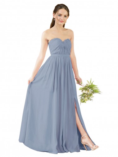 Staubiges Blau A-Linien Chiffon Lange Brautjungfernkleider Verkauf