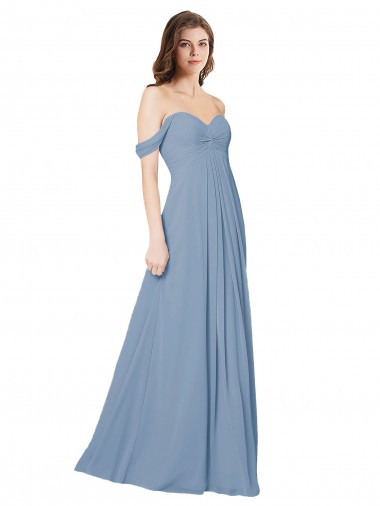 Staubiges Blau A-Linien Chiffon Lange Brautjungfernkleider Verkauf