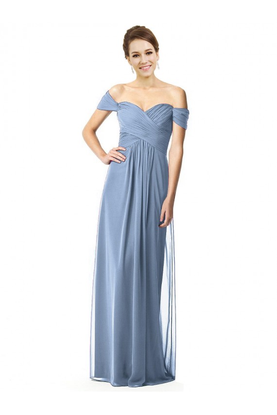 Staubiges Blau A-Linien Off-Schulter Chiffon Lange Brautjungfernkleider Kaufen