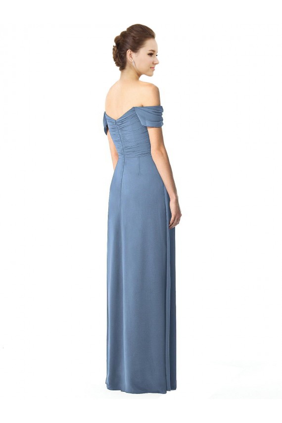 Staubiges Blau A-Linien Off-Schulter Chiffon Lange Brautjungfernkleider Kaufen