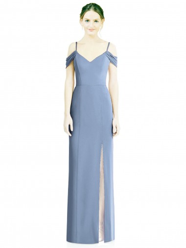 Staubiges Blau A-Linien Off-Schulter Chiffon Lange Formale Brautjungfernkleider / Abendkleider Verkauf
