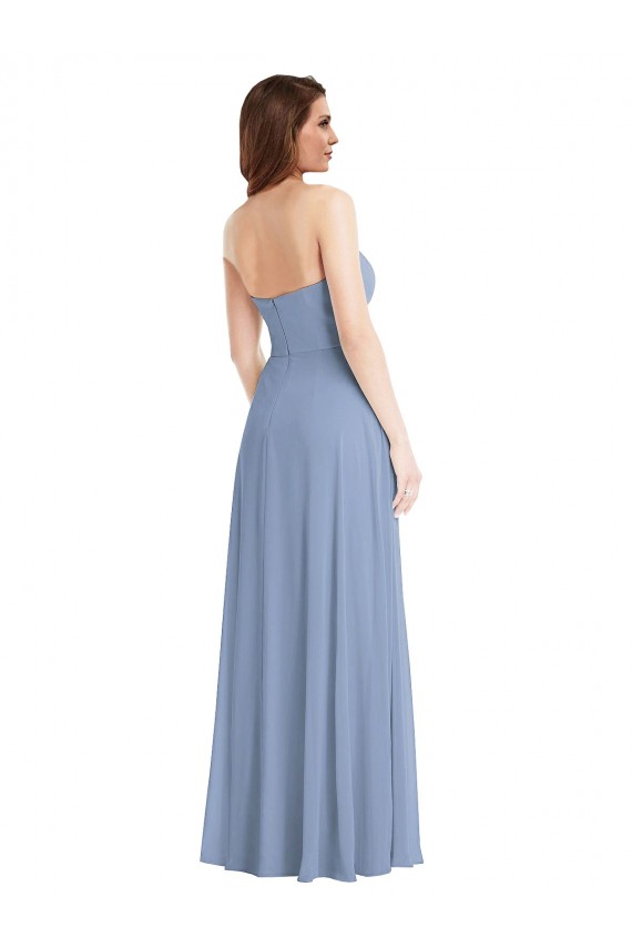 Staubiges Blau A-Linien Trägerlos Chiffon Lange Brautjungfernkleider Kaufen