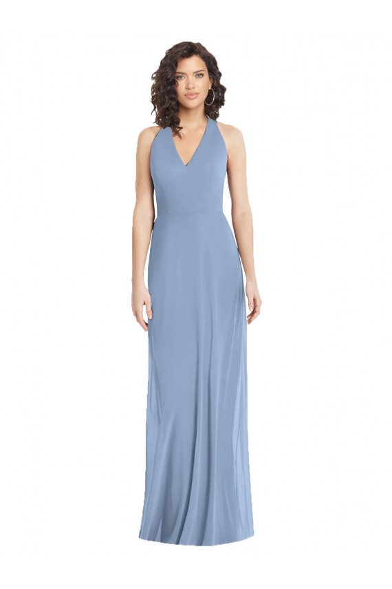 Staubiges Blau Trompete Neckholder V-Ausschnitt Chiffon Lange Formale Brautjungfernkleider / Abendkleider Kaufen