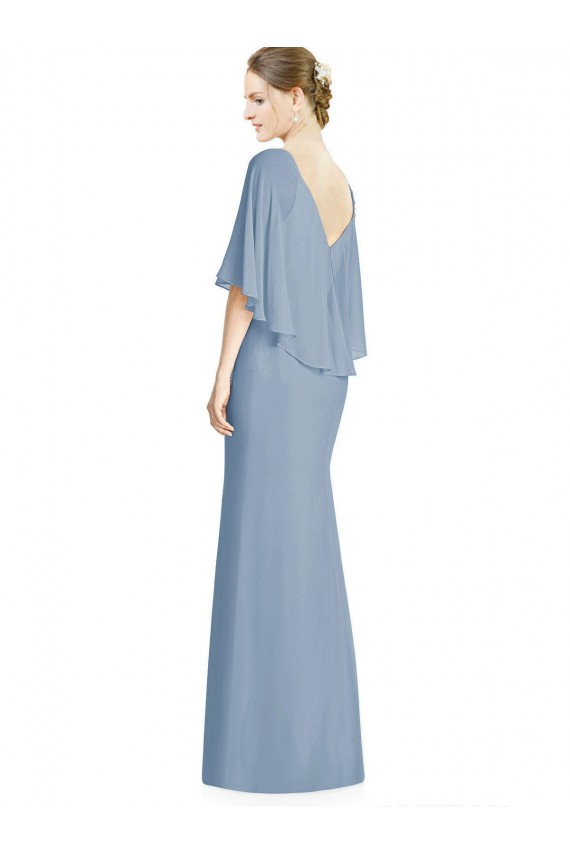 Staubiges Blau Trompete V-Ausschnitt Chiffon Lange Brautjungfernkleider Kaufen