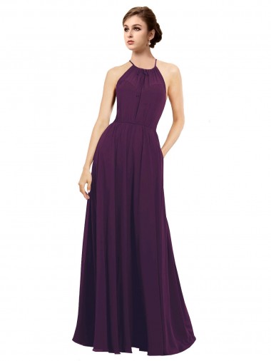 Traube A-Linien Neckholder Chiffon Lange Brautjungfernkleider Verkauf