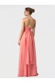Wassermelone A-Linien Neckholder Chiffon Lange Brautjungfernkleider Kaufen