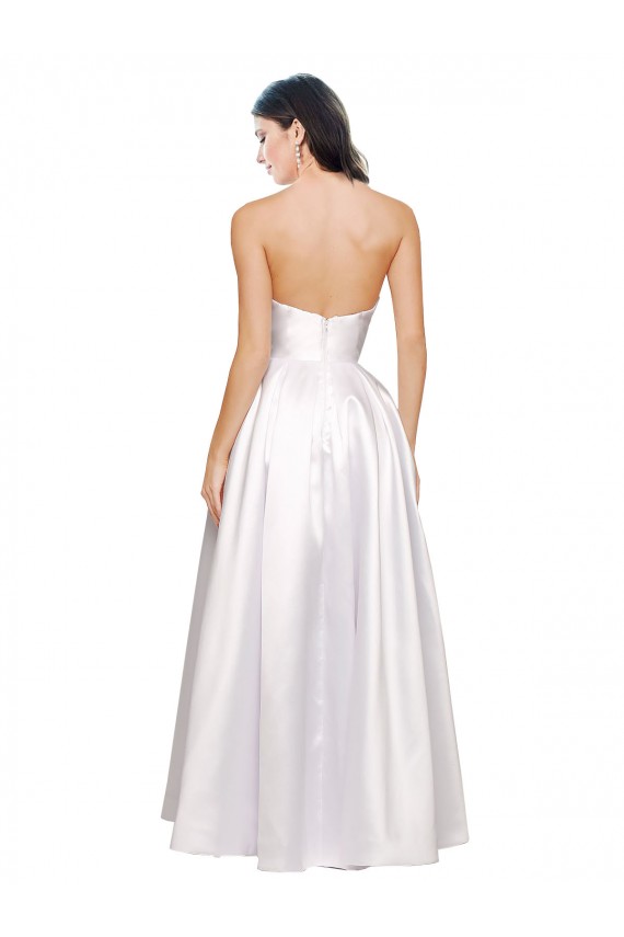 Weiß A-Linien Trägerlos Stretch-Satin Lange Formale Brautjungfernkleider / Abendkleider / Abiballkleider Kaufen