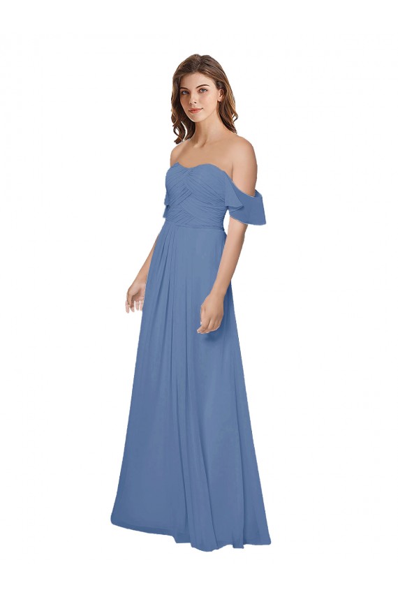 Windsor Blau A-Linien Off-Schulter Trägerlos Chiffon Lange Brautjungfernkleider Kaufen
