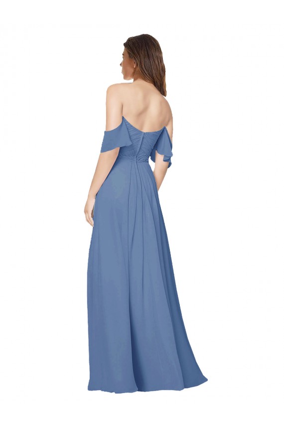 Windsor Blau A-Linien Off-Schulter Trägerlos Chiffon Lange Brautjungfernkleider Kaufen
