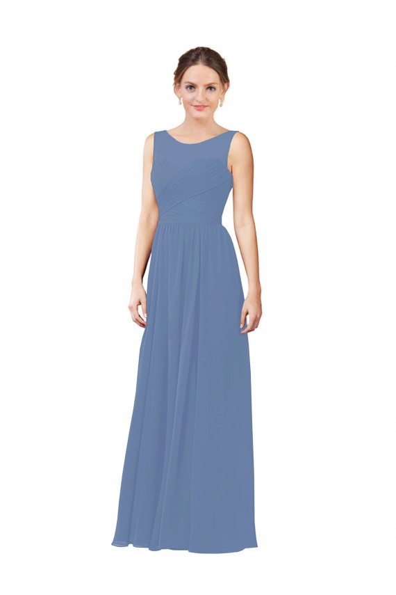 Windsor Blau Etui Illusion Ausschnitt Chiffon Lange Brautjungfernkleider Kaufen