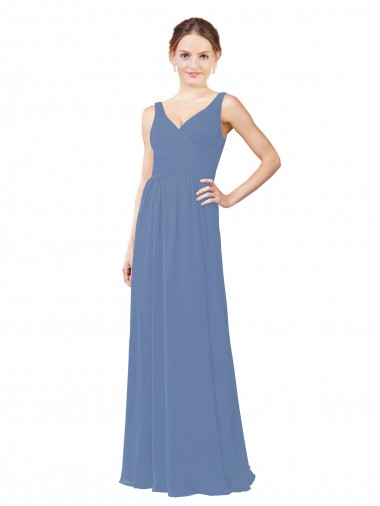 Windsor Blau Etui V-Ausschnitt Chiffon Lange Brautjungfernkleider Verkauf